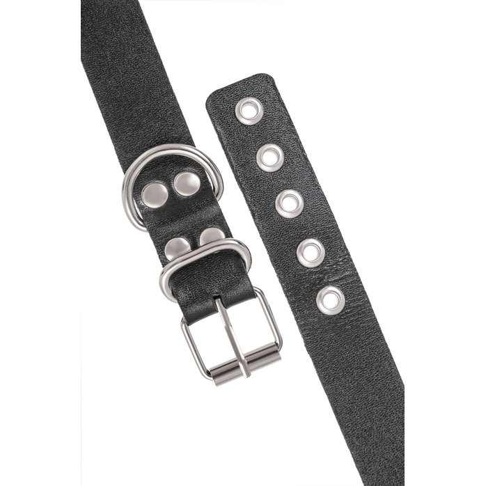 Черные кожаные наручники-браслеты из одного ремешка с люверсами. Фотография 5.