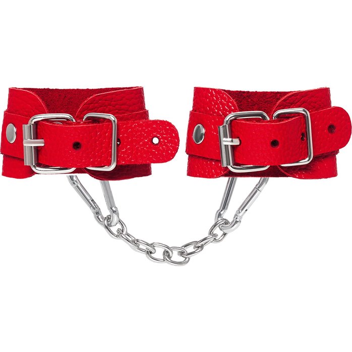Красные кожаные наручники-браслеты со скруглёнными углами. Фотография 3.