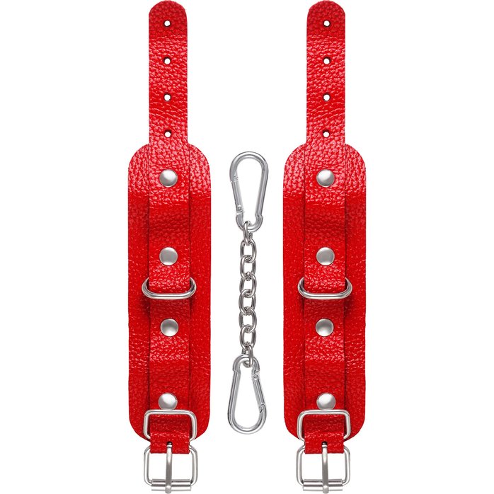 Красные кожаные наручники-браслеты со скруглёнными углами. Фотография 5.