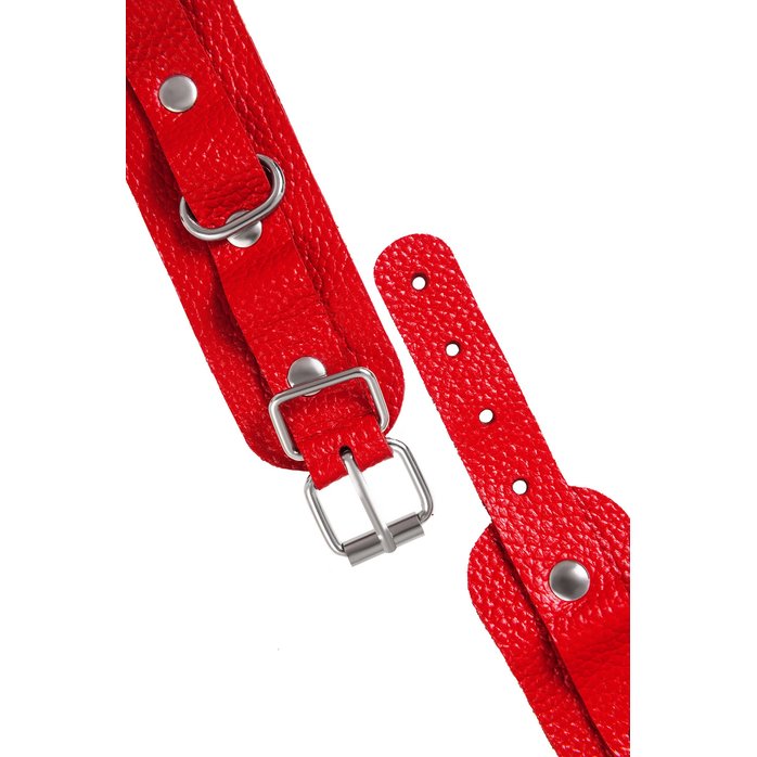 Красные кожаные наручники-браслеты со скруглёнными углами. Фотография 6.