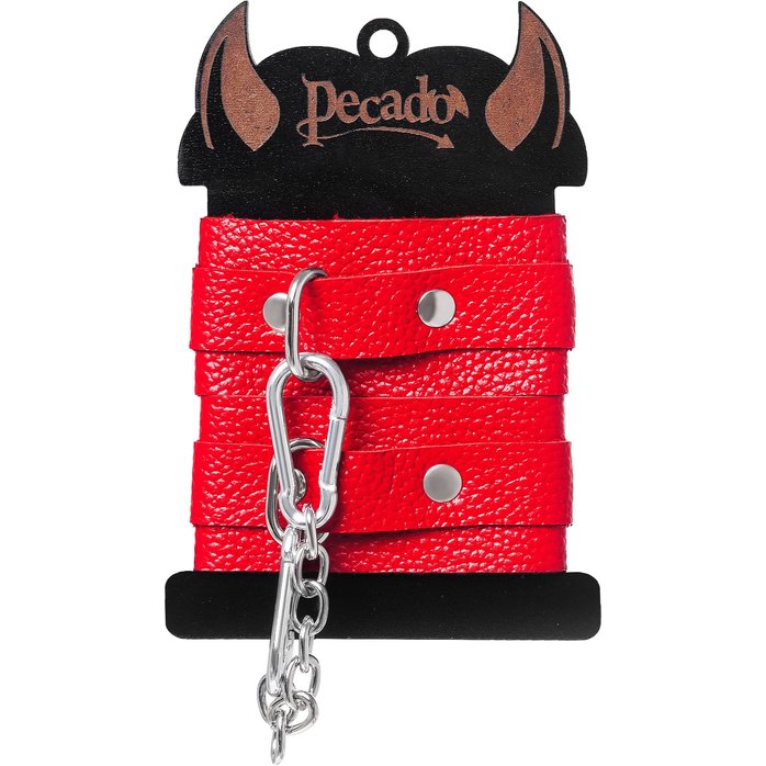 Красные кожаные наручники-браслеты со скруглёнными углами. Фотография 7.