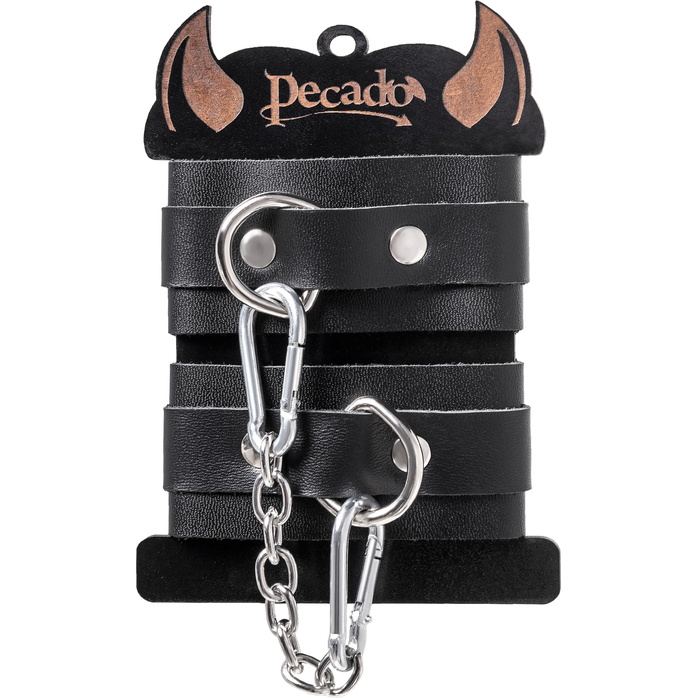 Черные кожаные наручники-браслеты со скруглёнными углами. Фотография 3.