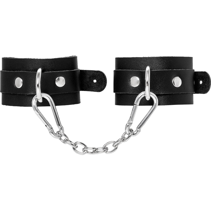 Черные кожаные наручники-браслеты со скруглёнными углами. Фотография 4.