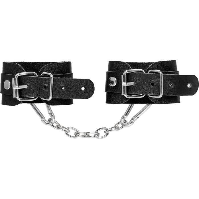 Черные кожаные наручники-браслеты со скруглёнными углами. Фотография 5.