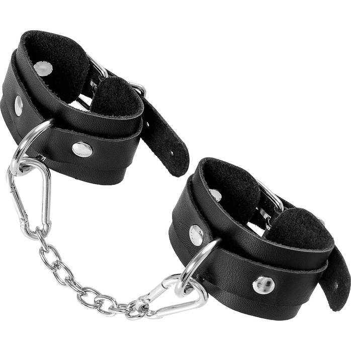 Черные кожаные наручники-браслеты со скруглёнными углами. Фотография 6.