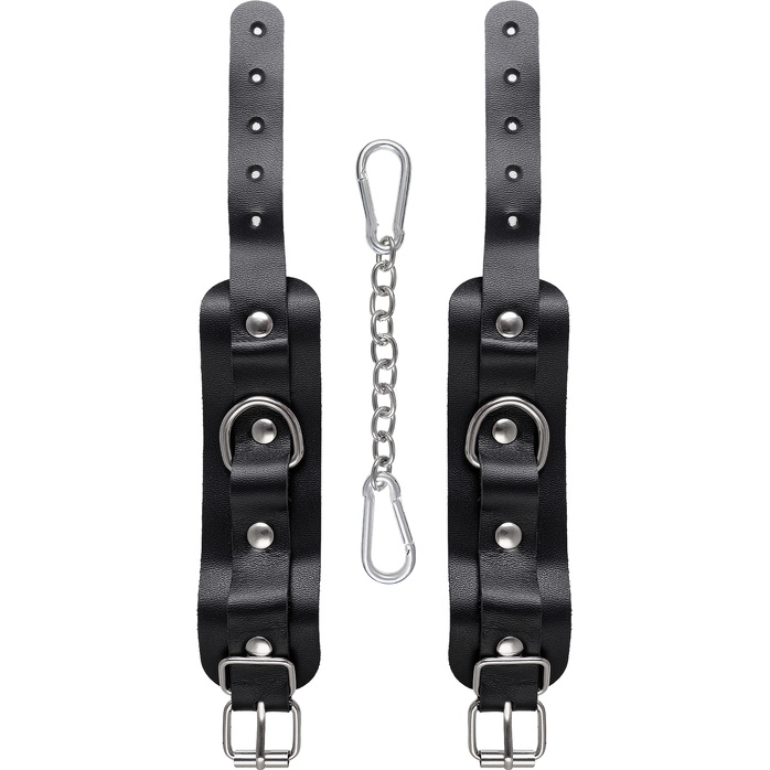 Черные кожаные наручники-браслеты со скруглёнными углами. Фотография 7.