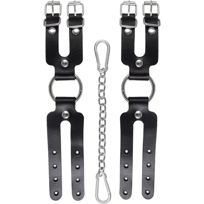 Черные кожаные наручники-браслеты из двух ремешков. Фотография 5.