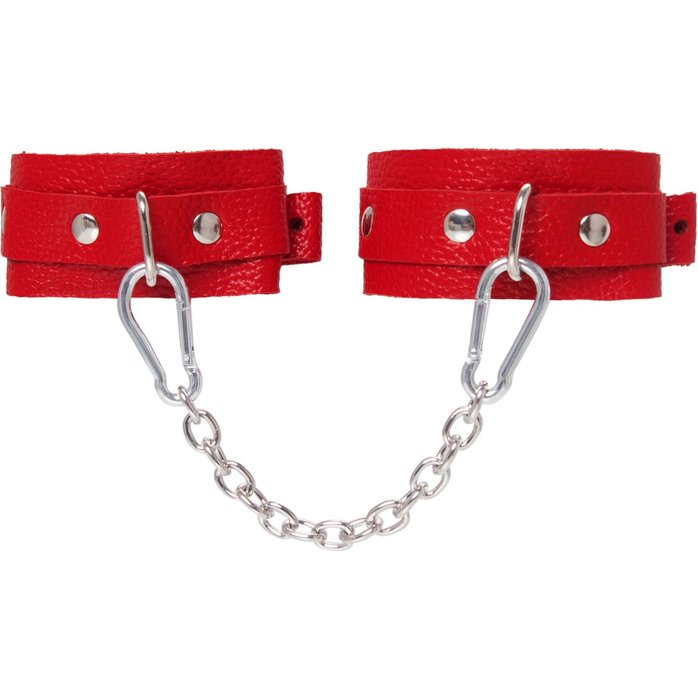 Красные кожаные узкие оковы со скруглёнными углами. Фотография 2.