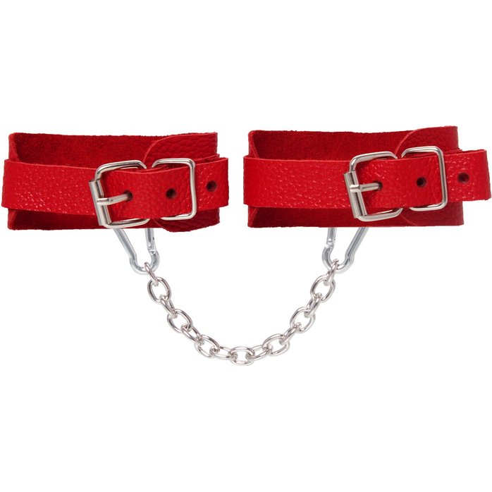 Красные кожаные узкие оковы со скруглёнными углами. Фотография 3.