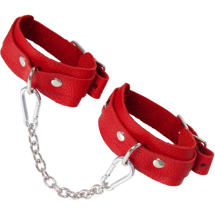 Красные кожаные узкие оковы со скруглёнными углами. Фотография 4.