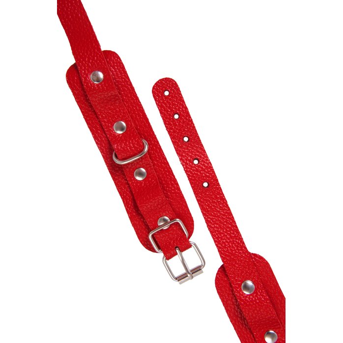 Красные кожаные узкие оковы со скруглёнными углами. Фотография 6.