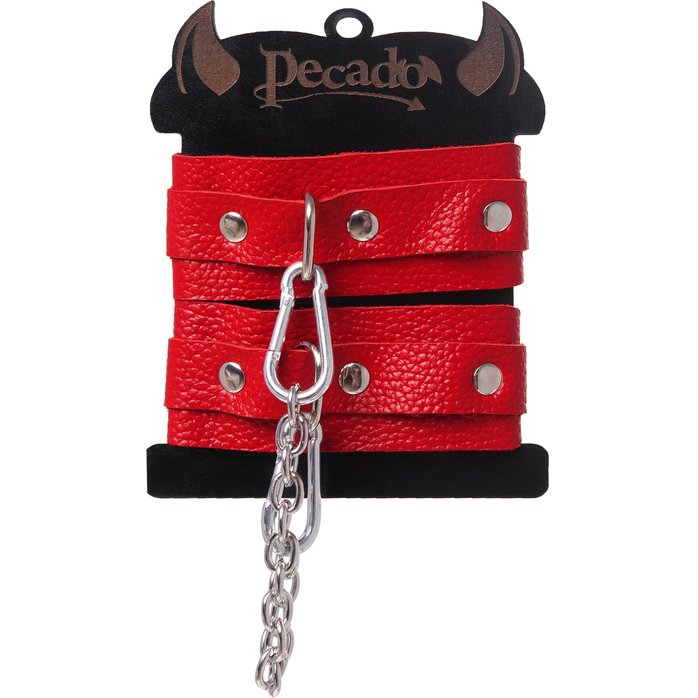 Красные кожаные узкие оковы со скруглёнными углами. Фотография 7.