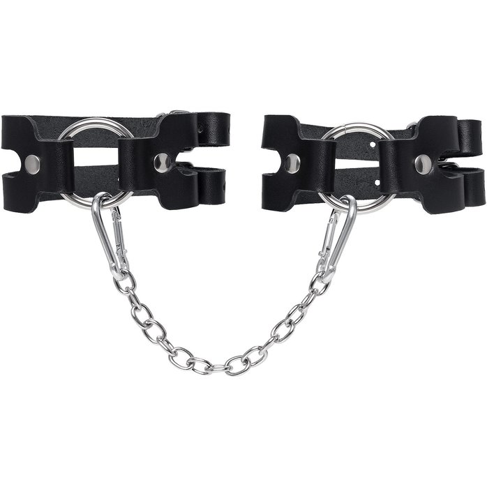 Черные кожаные оковы из двух ремешков. Фотография 2.