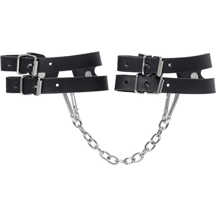 Черные кожаные оковы из двух ремешков. Фотография 3.