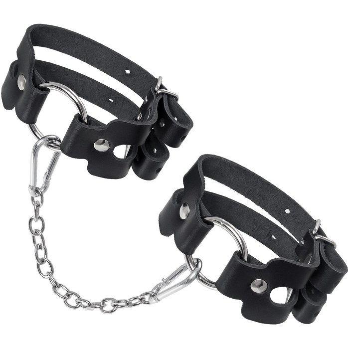 Черные кожаные оковы из двух ремешков. Фотография 4.