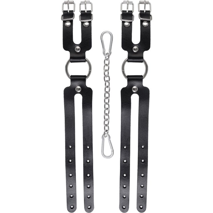 Черные кожаные оковы из двух ремешков. Фотография 5.