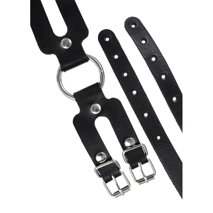 Черные кожаные оковы из двух ремешков. Фотография 6.