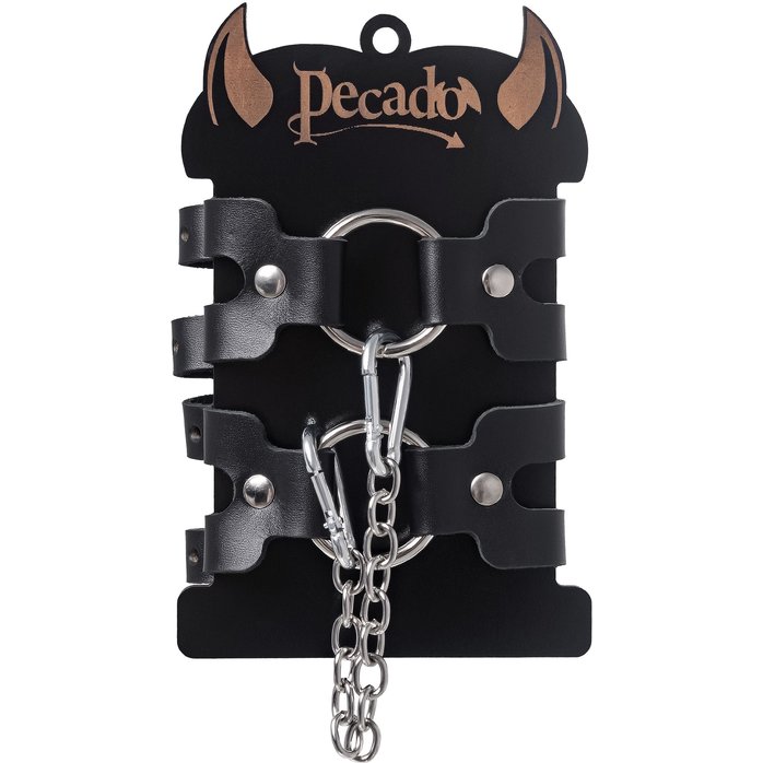 Черные кожаные оковы из двух ремешков. Фотография 7.