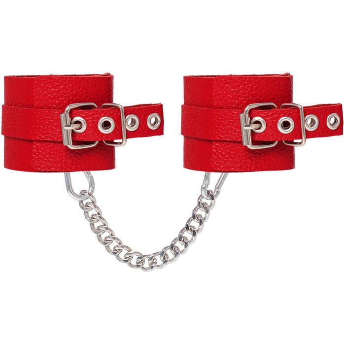 Красные мягкие кожаные оковы с люверсами. Фотография 3.