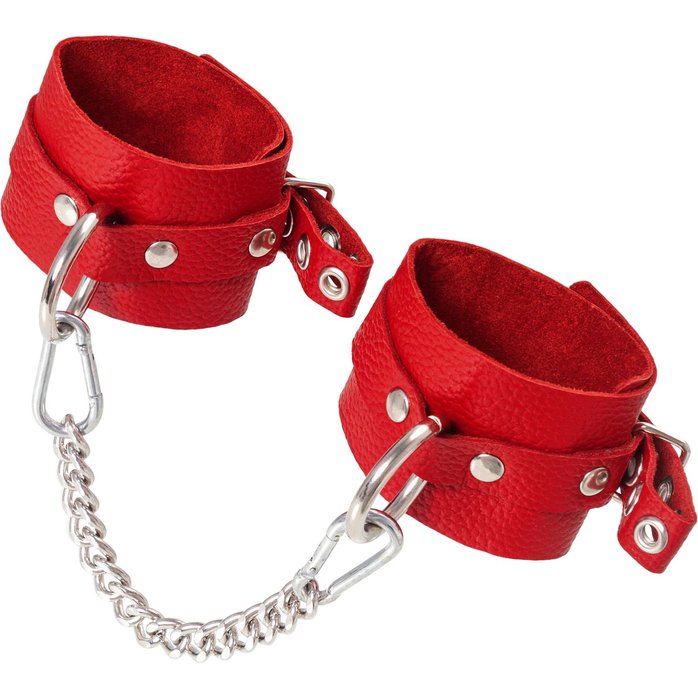 Красные мягкие кожаные оковы с люверсами. Фотография 4.
