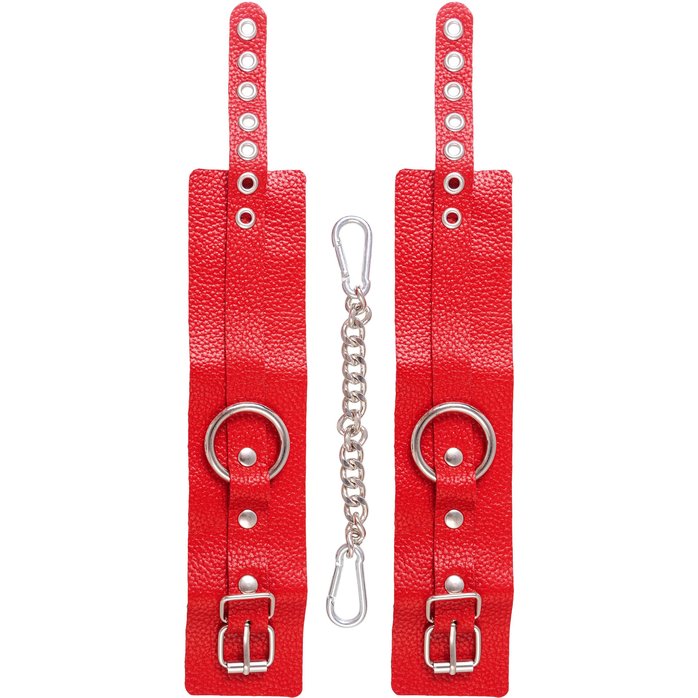 Красные мягкие кожаные оковы с люверсами. Фотография 5.