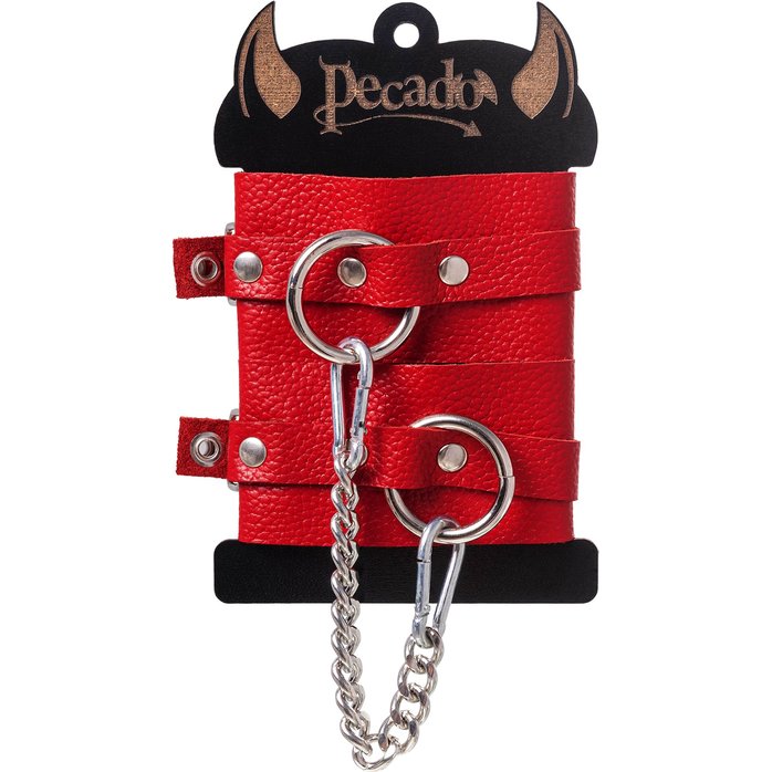 Красные мягкие кожаные оковы с люверсами. Фотография 7.