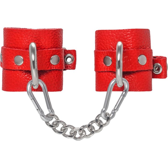 Красные мягкие кожаные наручники с люверсами. Фотография 2.