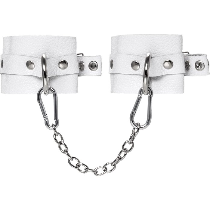 Белые мягкие кожаные оковы с люверсами. Фотография 2.
