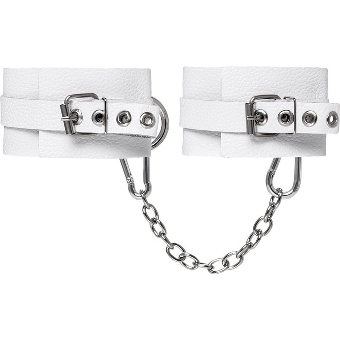 Белые мягкие кожаные оковы с люверсами. Фотография 3.