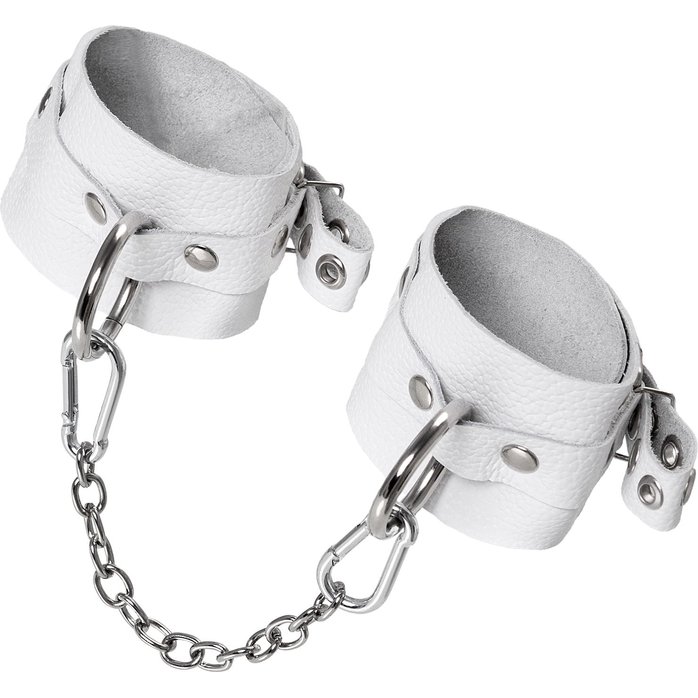 Белые мягкие кожаные оковы с люверсами. Фотография 4.