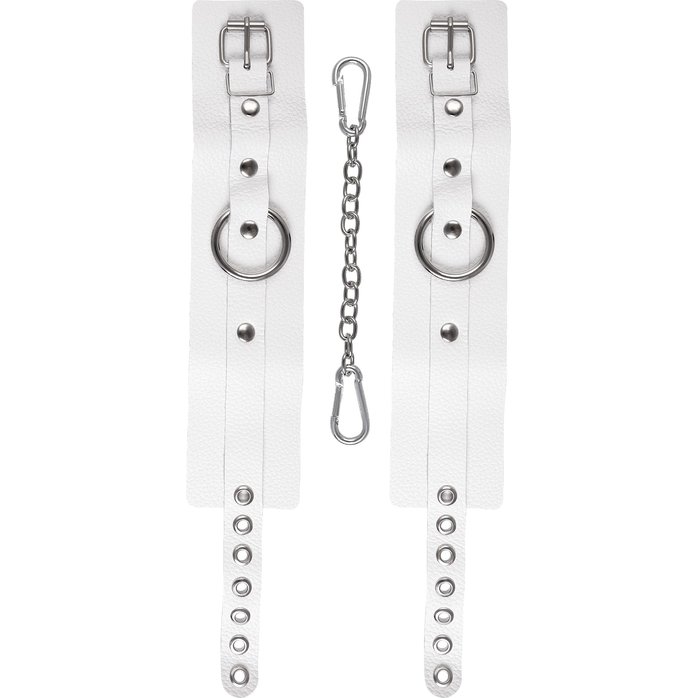 Белые мягкие кожаные оковы с люверсами. Фотография 6.