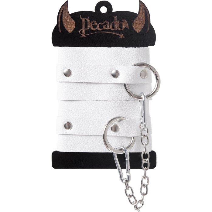 Белые мягкие кожаные оковы с люверсами. Фотография 7.