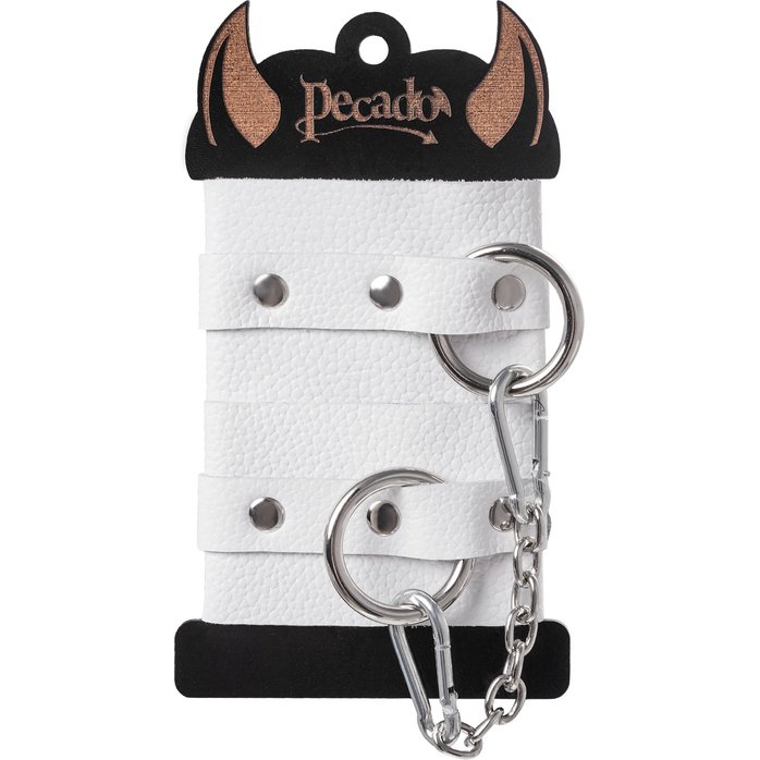 Белые мягкие кожаные наручники с люверсами. Фотография 7.