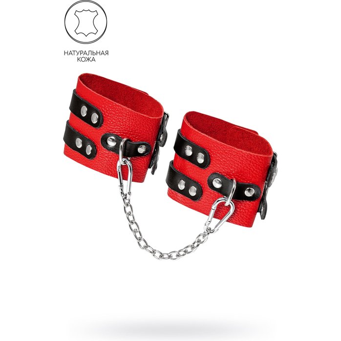 Красно-черные мягкие оковы с двумя ремешками с люверсами. Фотография 2.