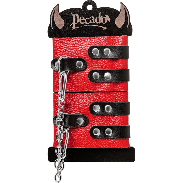 Красно-черные мягкие оковы с двумя ремешками с люверсами. Фотография 6.