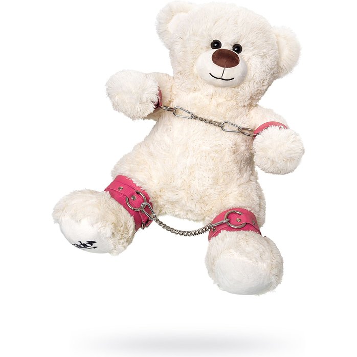 Бондажный набор: белый мишка с розовыми оковами и наручниками