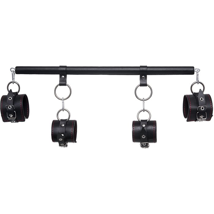 Черная распорка с 4 манжетами для рук и ног. Фотография 2.