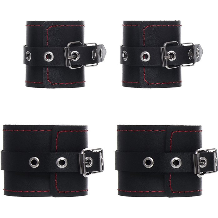 Черная распорка с 4 манжетами для рук и ног. Фотография 4.