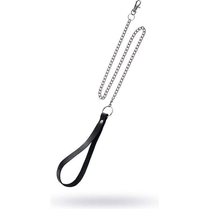 Поводок с ручкой из черной натуральной кожи и карабином для ошейника