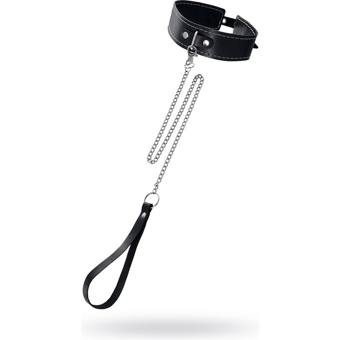 Кожаный двухслойный ошейник с белой строчкой и поводком