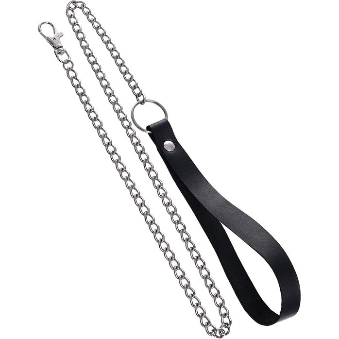 Кожаный двухслойный ошейник с красной строчкой и поводком. Фотография 5.