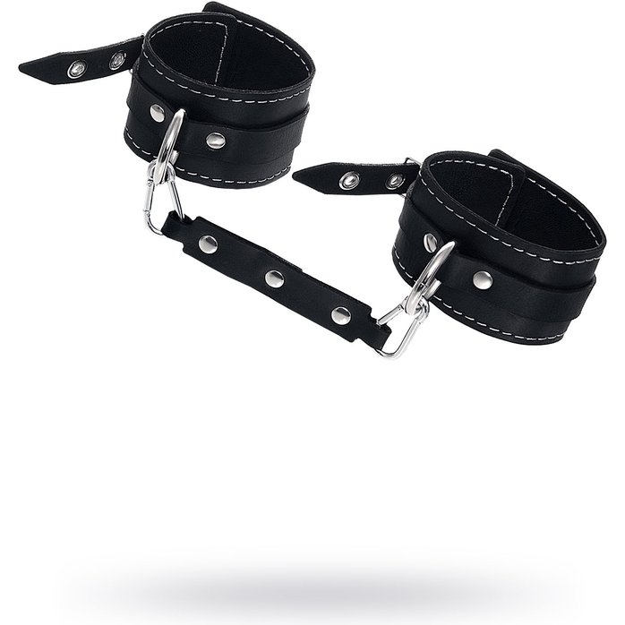 Черные двухслойные кожаные оковы с белой строчкой