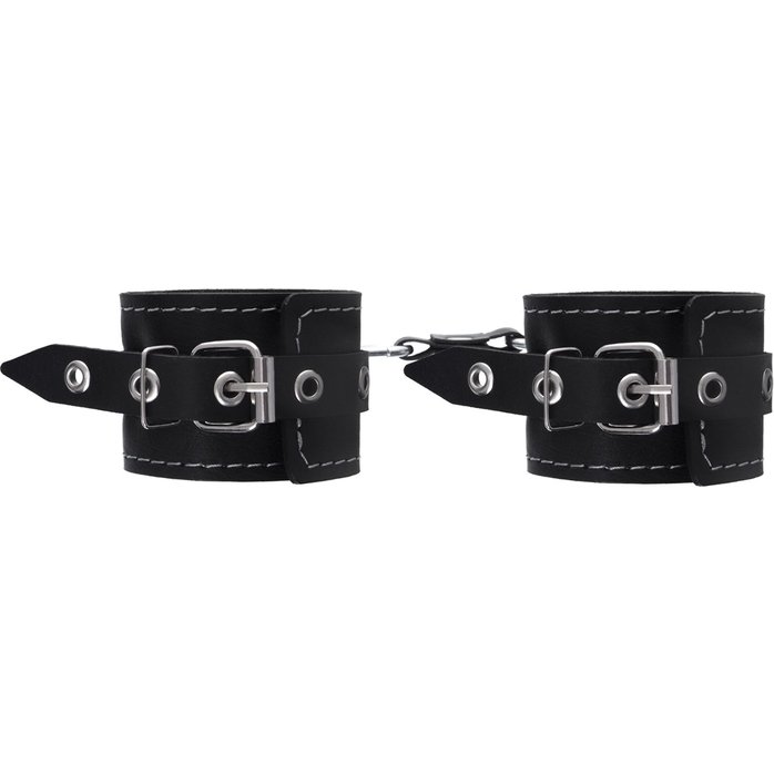 Черные двухслойные наручники с белой строчкой. Фотография 3.