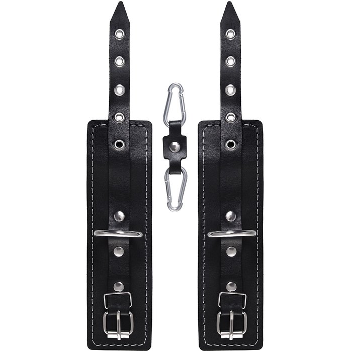 Черные двухслойные наручники с белой строчкой. Фотография 4.