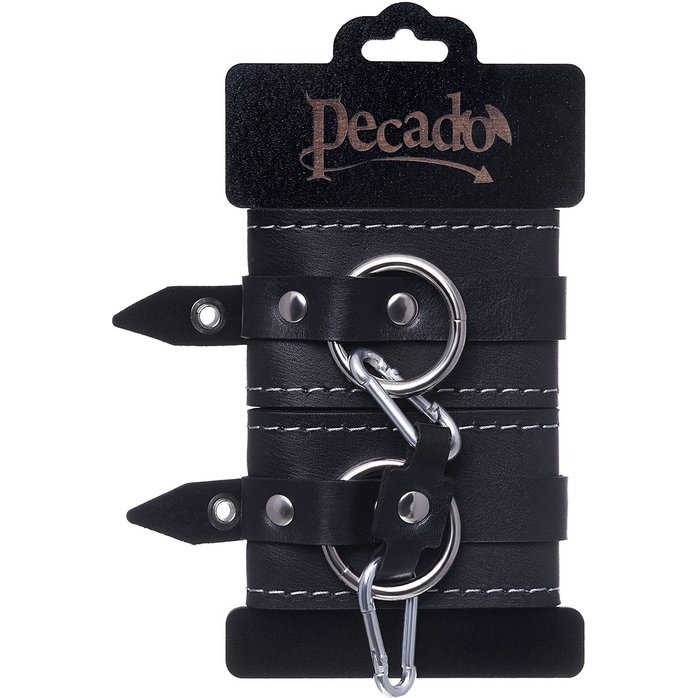 Черные двухслойные наручники с белой строчкой. Фотография 6.