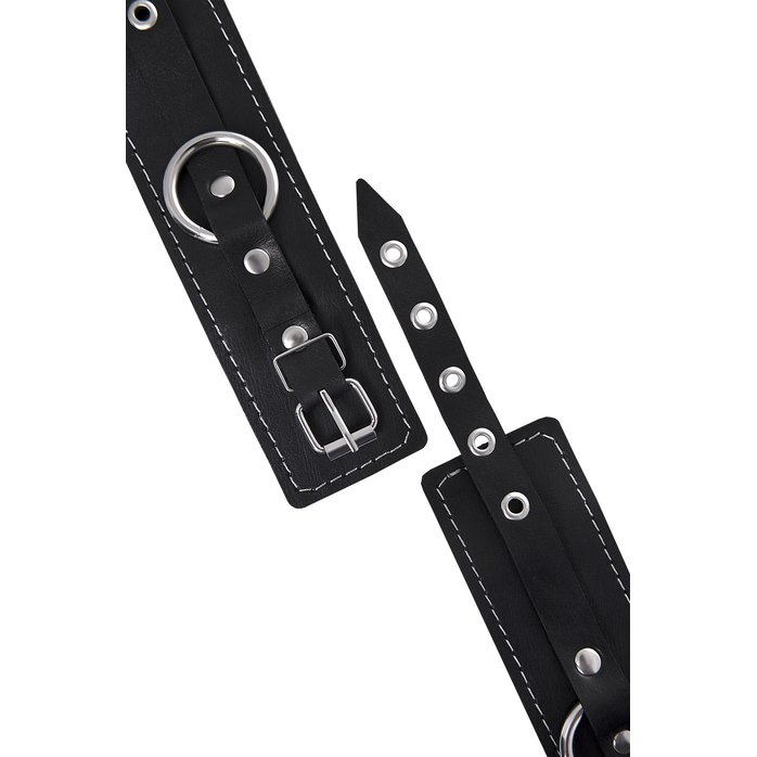 Черные двухслойные наручники с белой строчкой. Фотография 7.