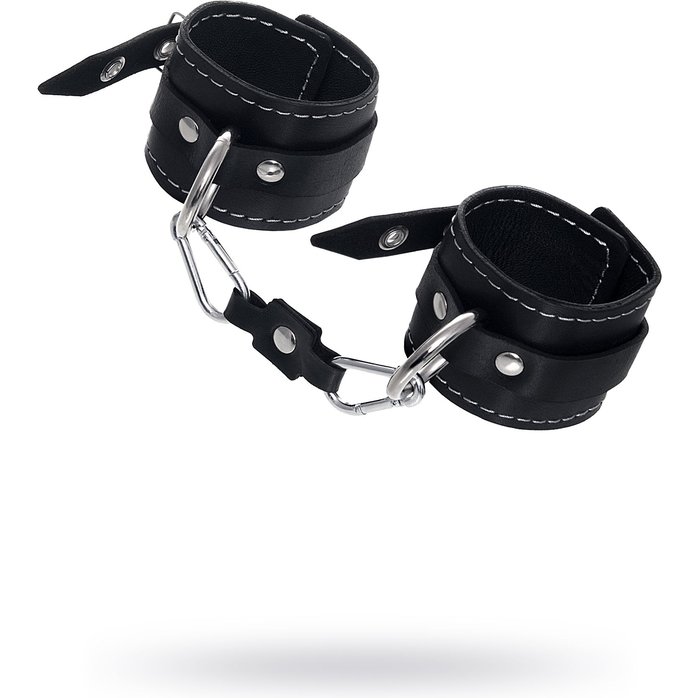 Черные двухслойные наручники с белой строчкой