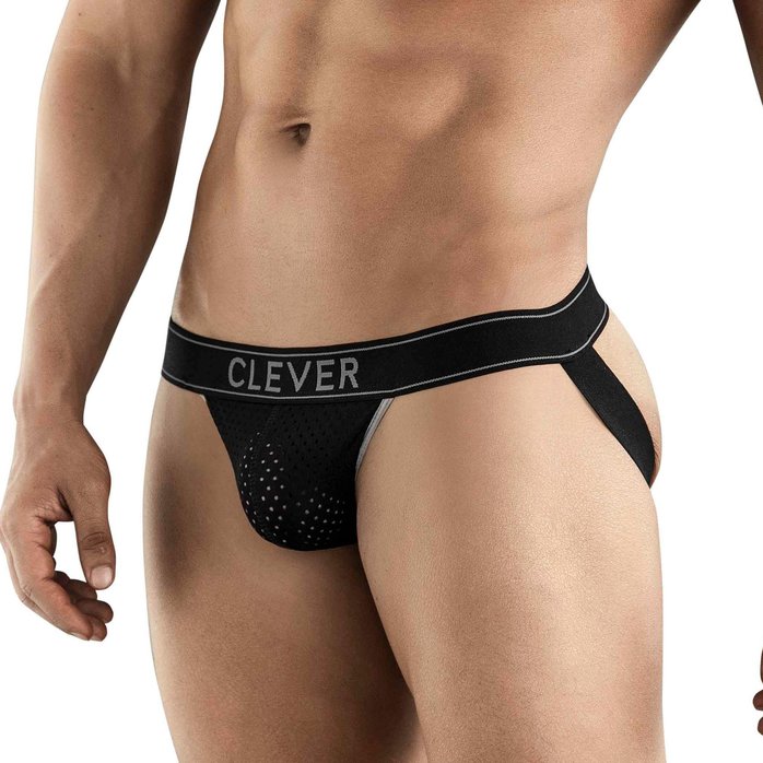 Черные перфорированные трусы-джоки Clever Ambar Jockstrap. Фотография 2.