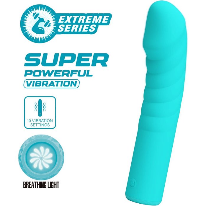 Аквамариновый вибромассажёр Rylan - 16 см - Pretty Love. Фотография 3.