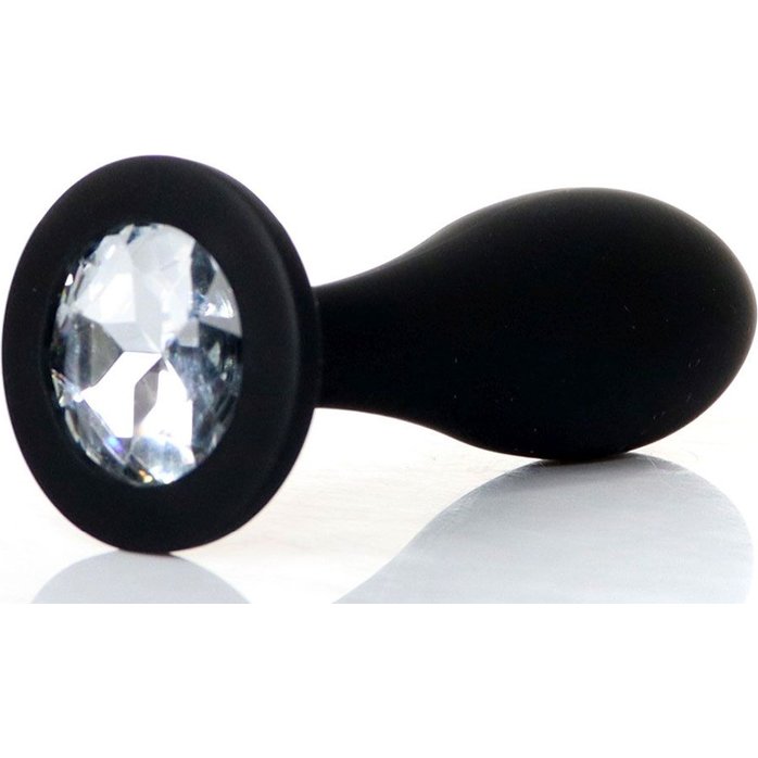 Черная анальная втулка с прозрачным кристаллом - 9,2 см. Фотография 2.